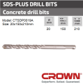 CROWN 20x150x210mm SDS-plus Drill Bit for Concrete Model: CTSDP0019A - Kings Trading. 