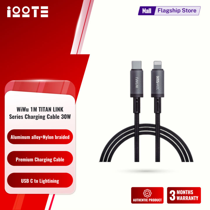 WiWU 1M Aluminum alloy Nylon braided TITAN LINK Series Charging Cable with 30W USB-C to Lightining #Wi-C056