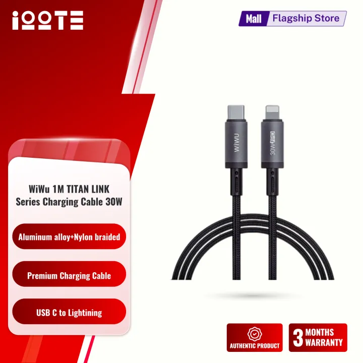 WiWU 1M Aluminum alloy Nylon braided TITAN LINK Series Charging Cable with 30W USB-C to Lightining #Wi-C056