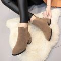 Nubuck Boots Women's Mid Heel 2022 New Block Heel Martin Boots Round Toe Women's Chelsea Boots Slip-on Mom Shoes.