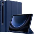 Case for Samsung Galaxy Tab S10 FE / S9 FE 10.9-Inch with S Pen Holder, Soft TPU Tri-Fold Stand Protective Tablet Cover, Support S Pen Charging, Auto Wake/Sleep (BLack-Blue).