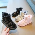 Babys Girls Warm Winter Snow Boots Children's Plush Ankle Boots Kids Thickened Cotton Shoes Girls Waterproof Non-slip Boots. 