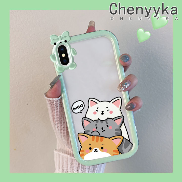 Chenyyka For iPhone X Xs Xr Xs Max Case Cartoon Cute Cat Little Monster Camera Lens Soft Clear Shockproof Phone Cases Simple Transparent Back Cover Silicone Protective Case