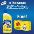 (Buy 1 Get 1 Free) Lizol Disinfectant Floor & Surface Cleaner 1000ml Citrus + Trix Lemon Dishwash Bar 300g Free. 