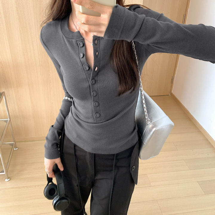 Pure%20Desire%20White%20Long%20Sleeve%20T-Shirt%20Women's%20Fall%20Winter%202023%20Slim%20Design%20Sense%20Underneath%20Undershirt%20Hot%20Girl%20Top%20-%20Image%204