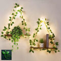 Artificial Ivy Garland with LED & Wooden Wall Hanging Shelf – Decorative Plant Shelf for Bedroom, Living Room, Kitchen & Bathroom (Set of 1/2/3).