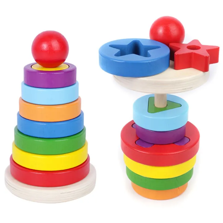 Baby%20Kids%20Wooden%20Rainbow%20Ring%20Geometric%20Building%20Blocks%20Stacking%20Game%20Puzzle%20Toy%20-%20Image%202