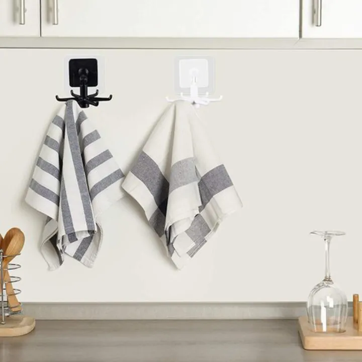 Adhesive Sticker Kitchen Rotary Hook Plastic Rotatable Wall Mounted Hanger Hook Mount Holder-2 Pcs