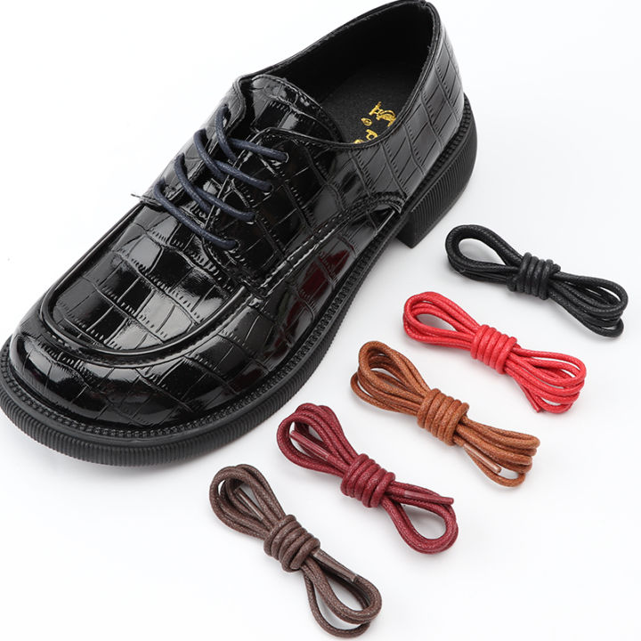 LSGS 1Pair Cotton Waxed Shoelaces Round Oxford Shoe laces Boots Laces  Waterproof Leather Shoelace Length 60/80/100/120/140/180cm