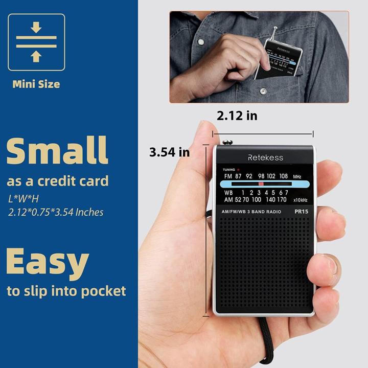 Retekess%20PR15%20Pocket%20NOAA%20Weather%20Radio,%20AM%20FM%20Radio%20Portable,%20Little%20Transistor%20Radio%20Powered%20by%20AAA%20Batterys%20for%20Walking,%20Camping%20(Silver%20Black)%20-%20Image%203