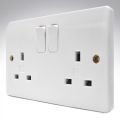 MK Made in UK LOGIC PLUS 13A 3 Pin Flat Dual Outlet 2 Gang Socket with Switch Three 3Pin.