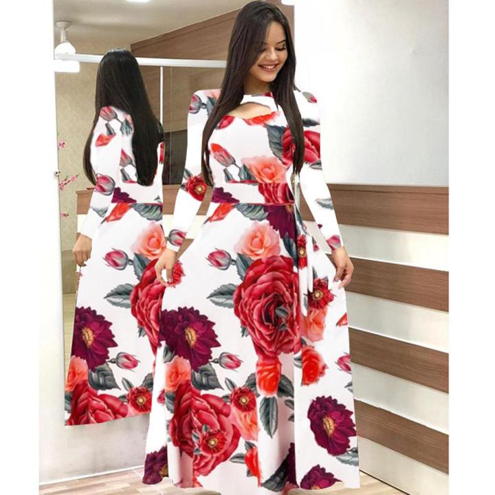 sachin and babi light blue dress Women Short Sleeve Hollow Out O-neck Long Dress Summer Elegant Floral  Printed High Waist Elastic Elegant Boho Robe Maxi Vestidos