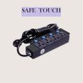 SAFE TOUCH ST-412 Multiplug 4 Port Extention Socket Black Multi Plug. 
