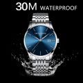 ONTHEEDGE Ultra-thin Men Business Watch Waterproof Quartz Watches Stainless Steel Strap Calendar Wristwatch. 