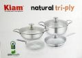 KIAM NATURAL TRI-PLY STAINLESS STEEL COOKWARE 7-PIECE SET- KARAI 26 CM, CASSEROL 26 CM, RUTI TAWA 26 CM, FRY PAN 24 CM. 