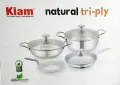 KIAM NATURAL TRI-PLY STAINLESS STEEL COOKWARE 7-PIECE SET- KARAI 26 CM, CASSEROL 26 CM, RUTI TAWA 26 CM, FRY PAN 24 CM.