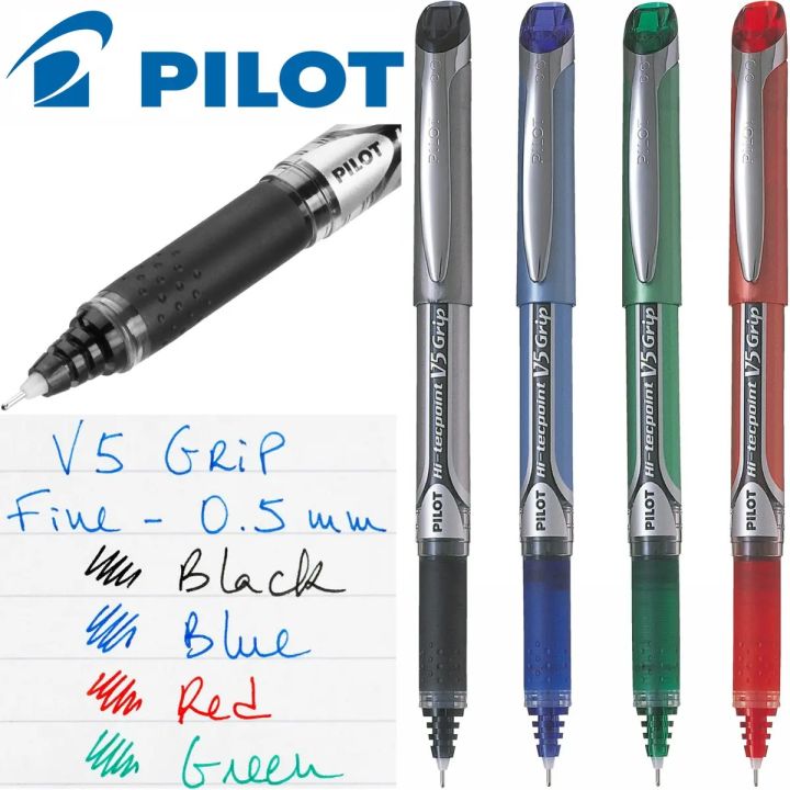 Pilot Hi-Tecpoint V5 Grip Rollerball Pen Pens Pack Of 1, Black,Blue,Red,Green