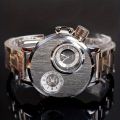 Men Double Movement Stainless Steel Luxury Wrist Watch Large Dial Men Business Watch.