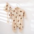 2 Pcs Newborn Baby Romper For 0-24M Organic Cotton Baby Jumpsuit + Hat Autumn Spring Winter Long Sleeve Baby Boy Girl Clothes. 