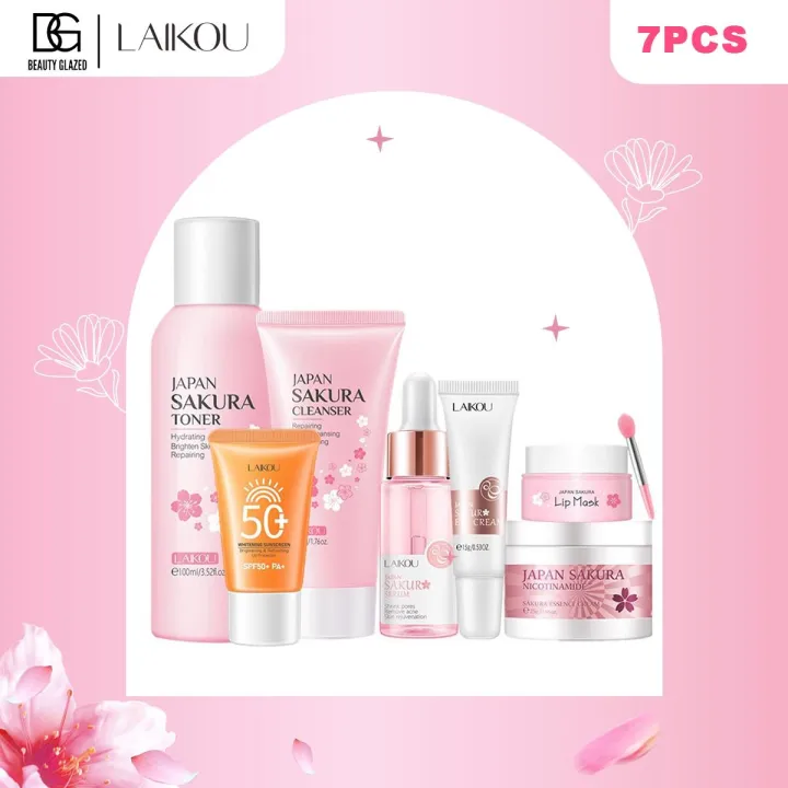 LAIKOU%20Japan%20Sakura%20Toner/%20Sunscreen%20SPF50+%20/%20Cleanser/Serum/Eye%20Cream/%20Essence%20Cream%20/Lip%20Mask%20Combo%20set%207%20pcs%20-%20Image%202