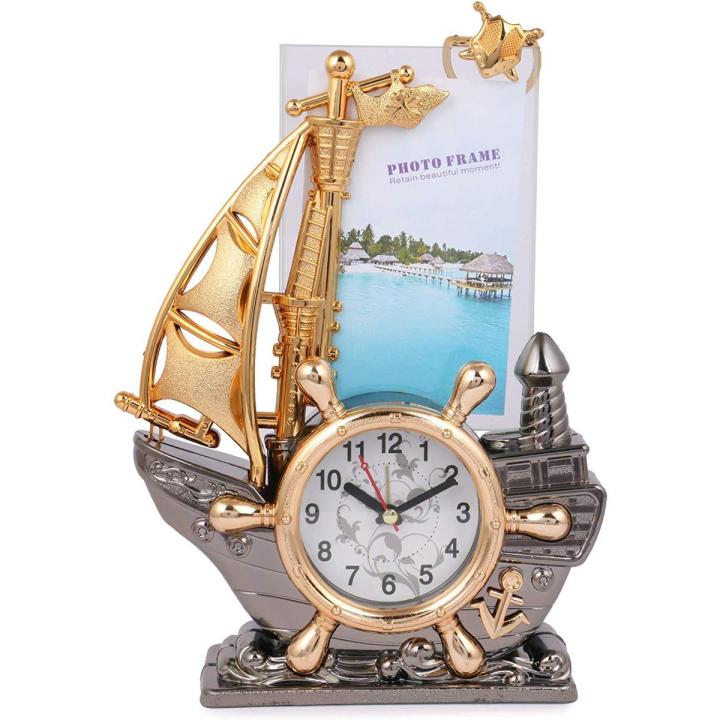 Ship Style Photo Frame with Clock for Study Table, Photo Frame Collages with Clock, 45 Gram, Multicolor, Pack of 1