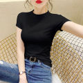White Slim FitTT-shirt Women's Summer Pure Cotton2022New Pure Color Tight Top T-shirt Thin Bottoming Shirt. 