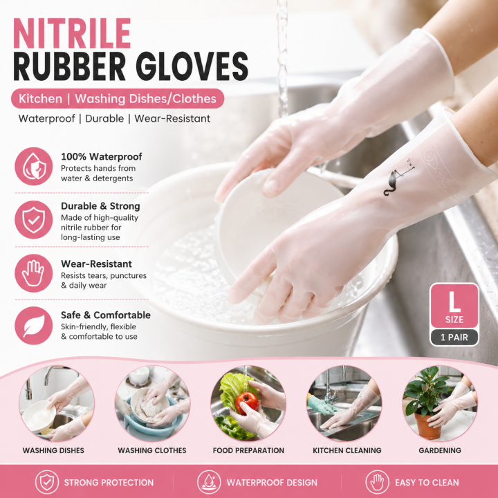 Nitrile Rubber Gloves Kitchen Washing Dishes/Clothes Waterproof Durable Wear-Resistant Gloves