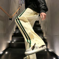 Autumn and Winter New Men's Casual Pants Korean Style Fashion Brand Striped Breasted Straight-Leg Trousers Loose Draping Effect Wide-Leg Pants.
