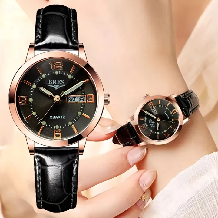 Leather%20Strap%20Dual%20Calendar%20Life%20Waterproof%20Ladies%20Watch%20Luminous%20Week%20Calendar%20Function%20Women's%20Fashion%20Quartz%20Watch%20Date%20Watch%20-%20Image%203