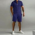 2023 Men's summer solid color sports Polo shirt set casual street wear Breathable top + shorts Home office 2-piece suit S-3XL. 