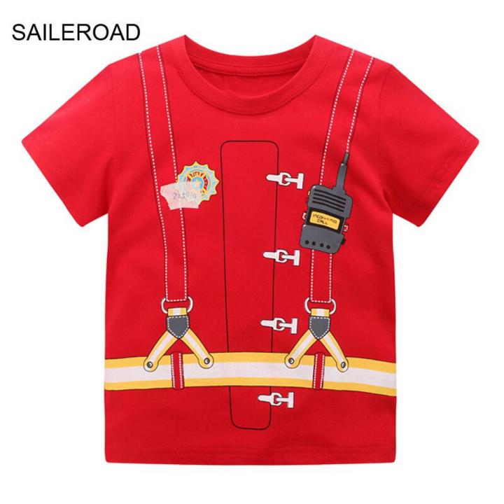 SAILEROAD Summer T Shirt Cotton Short Sleeve Cartoon Vehicles Excavator T-shirts Kids Tee Girl Tops Boys Children Clothes