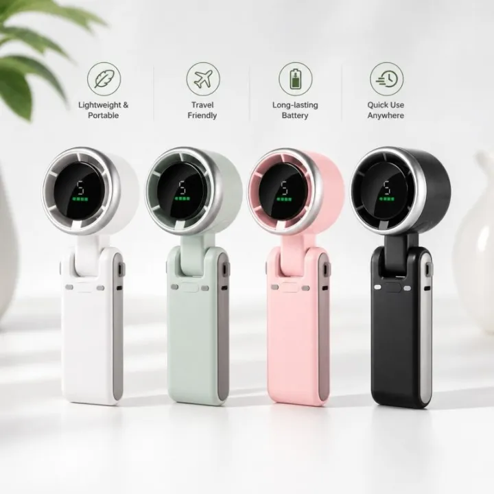 Handheld Portable LED Display Five Wind Modes Rechargeable Turbo Fan