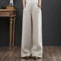 Women Cotton Linen Pants Casual Plus Size High Waisted Pants Orange Wide Leg Loose Trousers Female Gray Elegant Streetwear. 