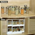 Double Tier Kitchen Spice Rack Multifunctional Rotating Storage Rack Spice Organizer Seasoning Bottle Storage Cabinet Shelf. 