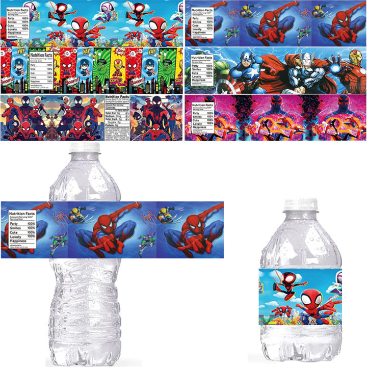 10/30 Pc Superhero Spiderman Water Bottle Labels Avengers Theme Waterproof Stickers for Kids Boys Birthday Baby Shower Supplies