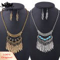 Carat Women Vintage Leaves Tassels Pendant Choker Necklace Hook Earrings Jewelry Set. 