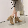 Chunky Heel Fashion Boots Love New Autumn and Winter Women's Boots All-Matching Suede Ankle Boots Fleece Lined round Toe Black plus Size Winter Boots40. 