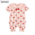 (New) baby girls cute cherry jumpsuits summer short sleeve newborn girls rompers cotton infantils clothes. 