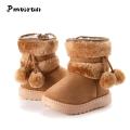 Size 20- 35 New Winter Furry Girl High Top Baby Snow Boots with Cute Hairball School Children Kids Warmer Cute Ball Fur Shoes. 