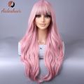 Pink wig with midsection Blonde wig Long wavy curly wig Natural synthetic Heat-resistant fiber wig for everyday party use (28 in. 
