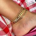 E.B.belle Tarnish Free Hypoallergenic 2.5mm 6mm 8mm Cuban Chain Gold Plated Anklets For Women Summer Beach Foot Bracelet Jewelry.