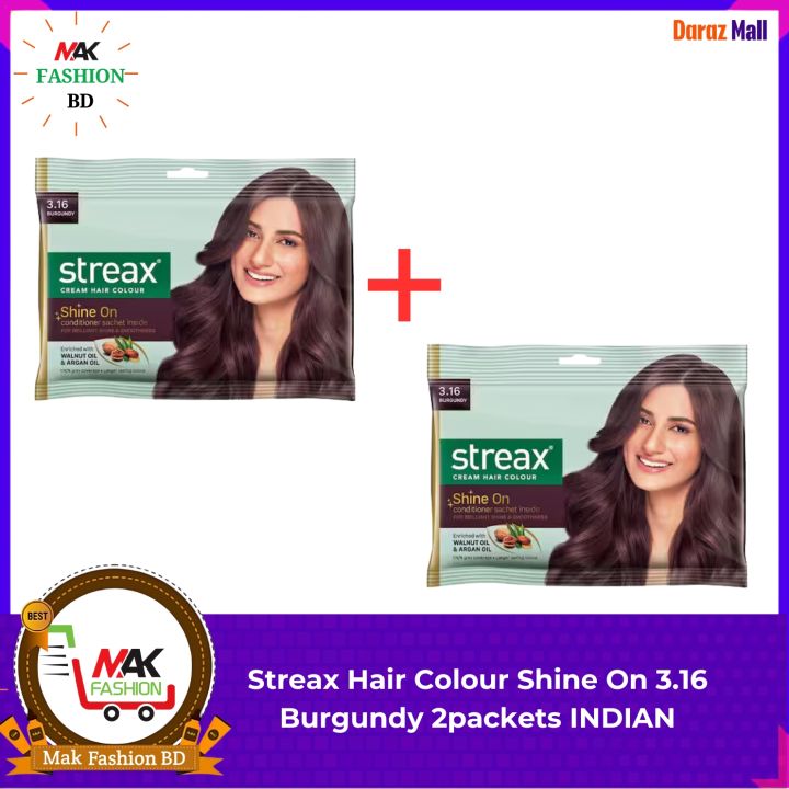 Streax Hair Colour Shine On 3.16 Burgundy 2packets