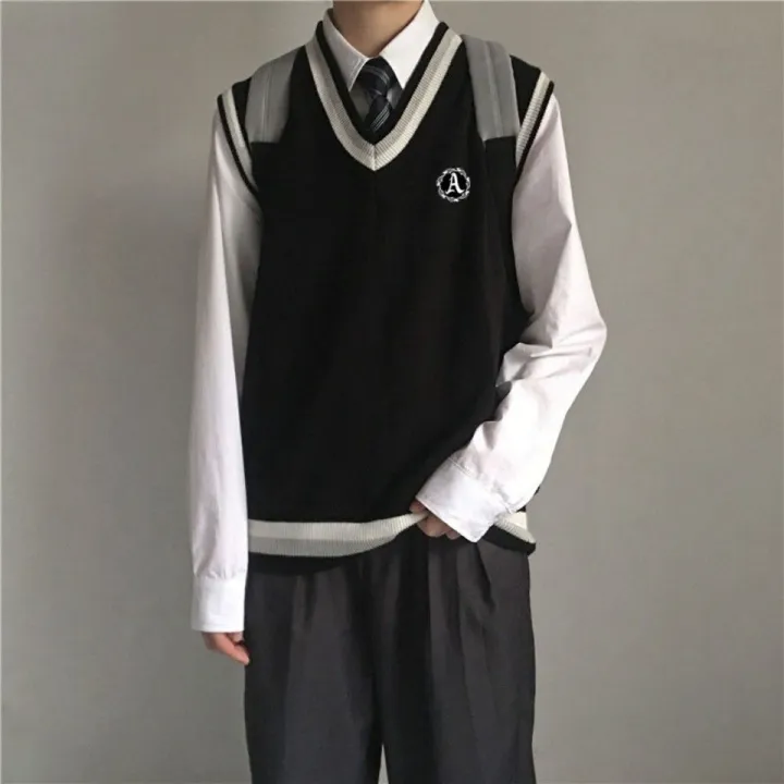 Three-Piece%20Set-College%20WinddkUniform%20Men's%20Sweater%20Vest%20Male%20Student%20TrendjkKnitted%20Sleeveless%20Sweater%20Shirt%20-%20Image%205
