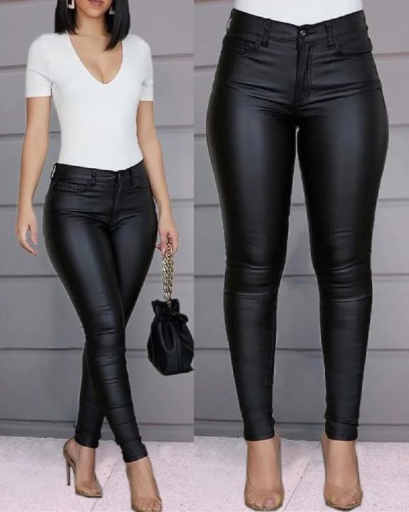 Women PU Leather Pants Black Stretch Bodycon Trousers Women High Waist Long Casual Pencil Pants Plus Size S-3XL