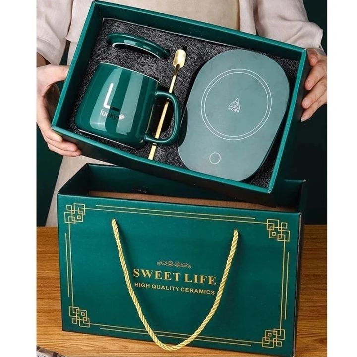 Ceramic Coffee Mugs with Temperature Control, Milk Heater, Thermal Insulation Pad, Tea Cup Set, Creative Coaster, 350ml