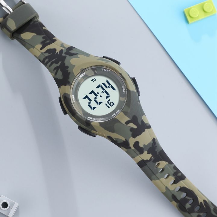 OHSEN Digital Kids Watches Boys Army Green Outdoor Sport Waterproof LED Wristwatch Alarm Stopwatch Electronic Children Watch