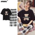 Sleepwear Cartoon Cotton Pajamas for Women Long Pants Short Sleeved Summer Spring Loungewear  Fashion Home Clothing Homewear. 
