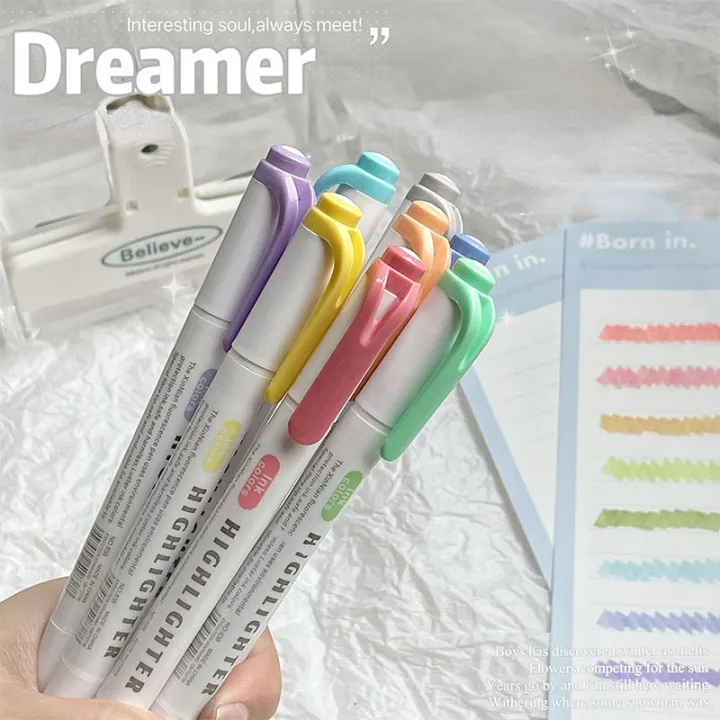 5Pcs/set%20Cute%20Macaron%20Double%20Headed%20Highlighters%20Water-based%20Ink%20Planner%20Journaling%20Fluorescent%20Highlighter%20Note-taking%20Highlighters%20School%20Office%20Supplies%20-%20Image%203