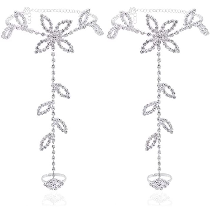 Stonefans%20Summer%202Pcs%20Set%20Rhinestone%20Leaf%20Finger%20Anklet%20for%20Women%20Luxury%20Silver%20Color%20Leaf%20Hand%20Harness%20Bracelet%20Jewelry%20Gift%20-%20Image%202