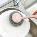 1Pc Long Handle Steel Sponge Scrubber Kitchen Pan Pot Scourer Cleaning Brush.